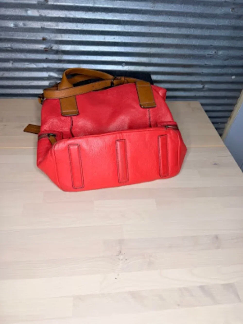 Fossil Genuine Pebbled Leather vintage Hobo Shoulder Bag - Coral / Tan Two-Tone